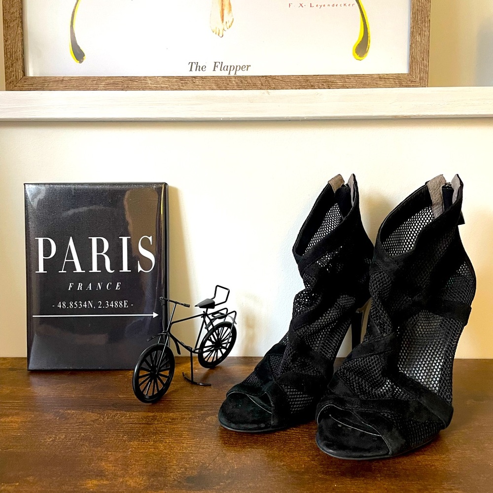 Guess black mesh open toe bootie